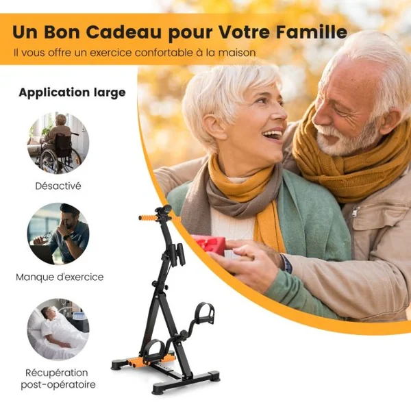 Vélo D'appartement à Pédales Résistance Réglable avec Massage Affichage du Temps Décompte Calories et Distance Exercice des Jambes et Bras 4 Hauteurs
