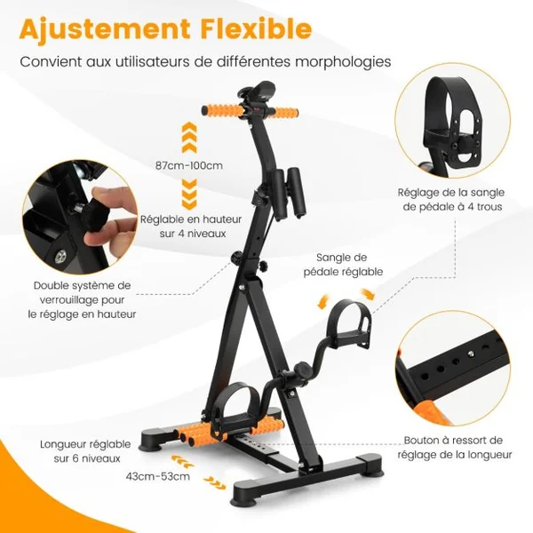 Vélo D'appartement à Pédales Résistance Réglable avec Massage Affichage du Temps Décompte Calories et Distance Exercice des Jambes et Bras 4 Hauteurs