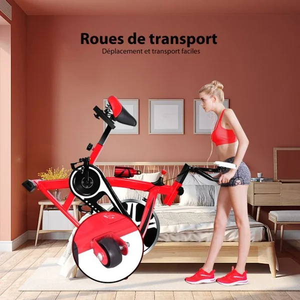 Vélo d'Exercice Intérieur avec Volant d'Inertie 8 KG Silencieux Bouilloire Porte-gobelet Ecran LCD Selle et Huidon Réglables