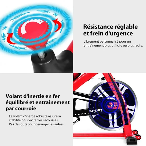 Vélo d'Exercice Intérieur avec Volant d'Inertie 8 KG Silencieux Bouilloire Porte-gobelet Ecran LCD Selle et Huidon Réglables
