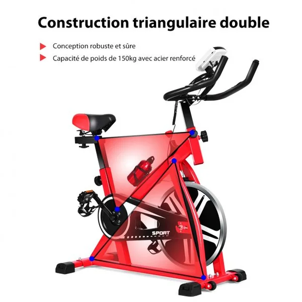 Vélo d'Exercice Intérieur avec Volant d'Inertie 8 KG Silencieux Bouilloire Porte-gobelet Ecran LCD Selle et Huidon Réglables