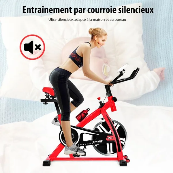 Vélo d'Exercice Intérieur avec Volant d'Inertie 8 KG Silencieux Bouilloire Porte-gobelet Ecran LCD Selle et Huidon Réglables