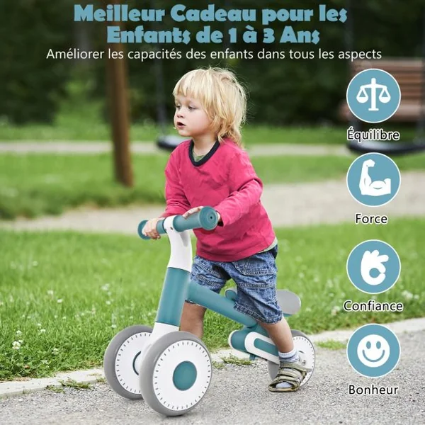 Vélo d'équilibre Pliable pour Bébé 1-3 Ans avec Hauteur Réglable(24-27cm) Draisienne Enfants avec Direction Limitée 135°Charge 25kg Rose