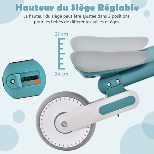 Vélo d'équilibre Pliable pour Bébé 1-3 Ans avec Hauteur Réglable(24-27cm) Draisienne Enfants avec Direction Limitée 135°Charge 25kg Rose