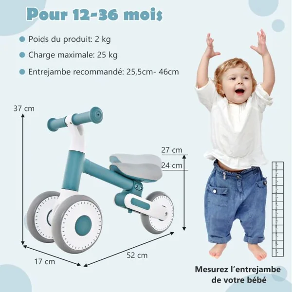 Vélo d'équilibre Pliable pour Bébé 1-3 Ans avec Hauteur Réglable(24-27cm) Draisienne Enfants avec Direction Limitée 135°Charge 25kg Rose