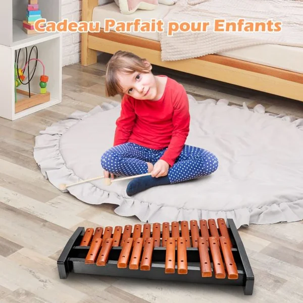 Xylophone 25 Notes Glockenspiel Éducatif en Bois avec 2 Maillets et Sac de Transport pour Enfants/Adulte Marron et Noir