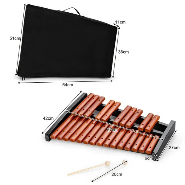 Xylophone 25 Notes Glockenspiel Éducatif en Bois avec 2 Maillets et Sac de Transport pour Enfants/Adulte Marron et Noir
