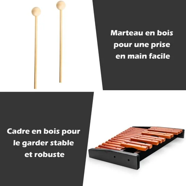 Xylophone 25 Notes Glockenspiel Éducatif en Bois avec 2 Maillets et Sac de Transport pour Enfants/Adulte Marron et Noir