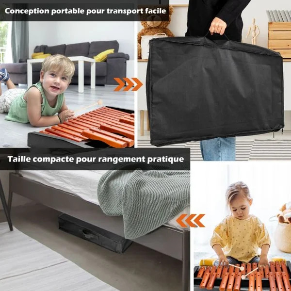Xylophone 25 Notes Glockenspiel Éducatif en Bois avec 2 Maillets et Sac de Transport pour Enfants/Adulte Marron et Noir