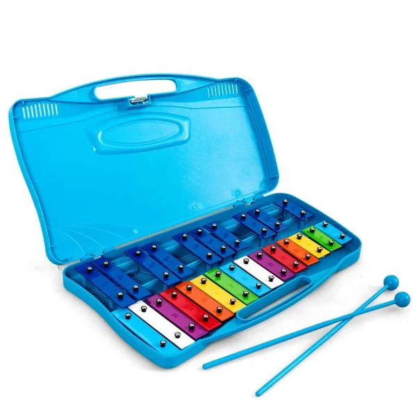 Xylophone pour Enfants 25 Notes avec 2 Baguettes en Plastique 12 Partitions de l'Alphabet Boîtier Portable Bleu pour Apprentissage Scolaire