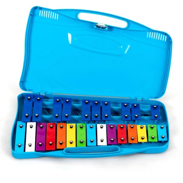 Xylophone pour Enfants 25 Notes avec 2 Baguettes en Plastique 12 Partitions de l'Alphabet Boîtier Portable Bleu pour Apprentissage Scolaire