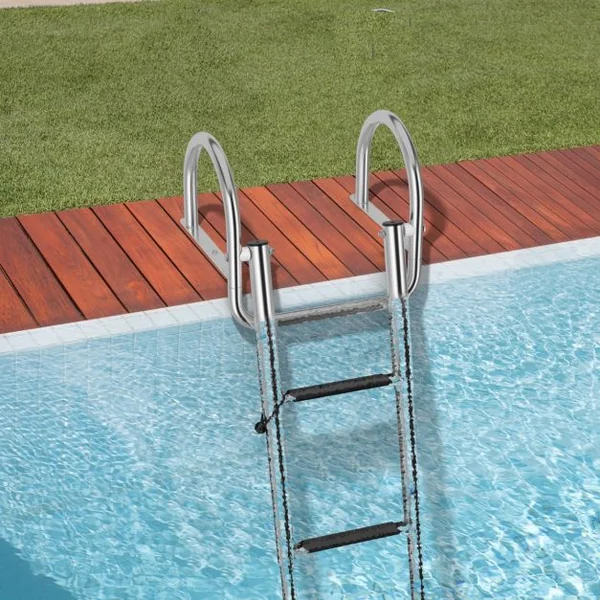Échelle de Piscine Pliable en Acier Inoxydable 4 Marches Charge 227KG Patins Antidérapants Ponton bateau Quai Yacht