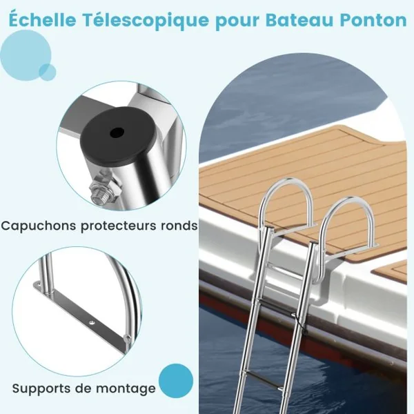 Échelle de Piscine Pliable en Acier Inoxydable 4 Marches Charge 227KG Patins Antidérapants Ponton bateau Quai Yacht