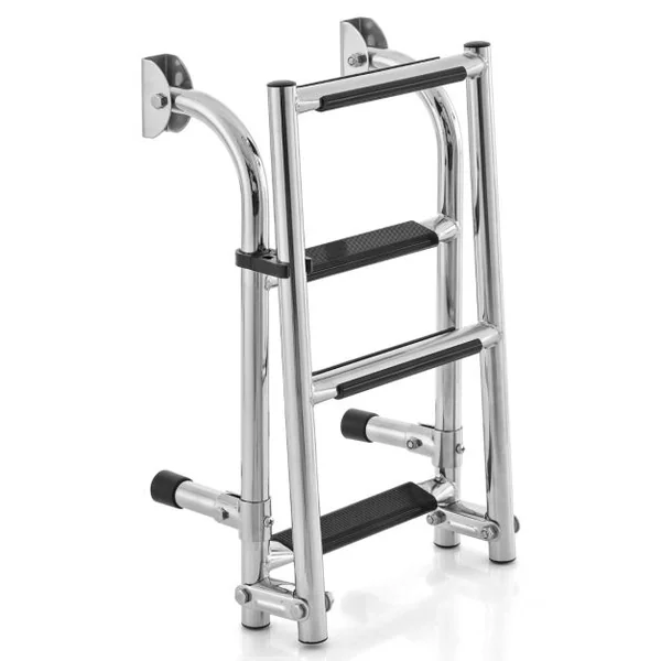 Échelle de Piscine Pliable en Acier Inoxydable 4 Marches Clips en Plastique Adaptateur de Sol Ponton Bateaux Quai Yacht