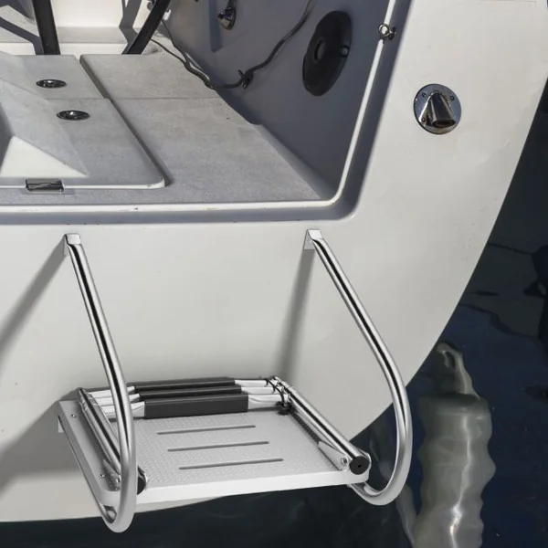 Échelle de Piscine Pliable Télescopique Acier Inoxydable 3 Marches Charge 227KG 2 Mains Courantes Ponton Bateaux Yacht
