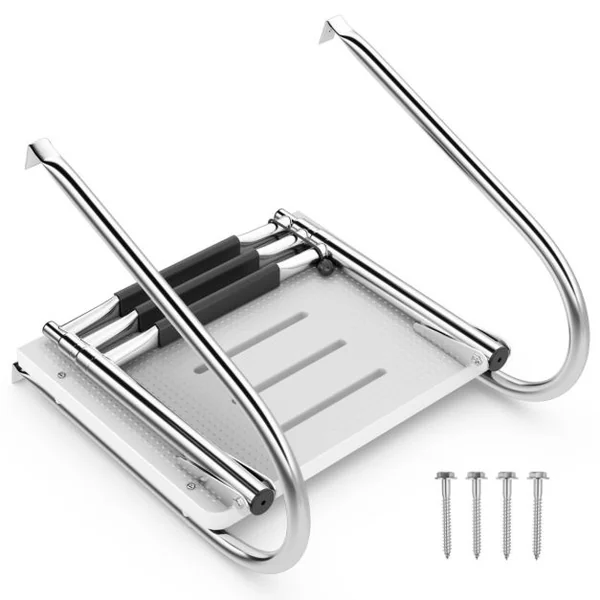 Échelle de Piscine Pliable Télescopique Acier Inoxydable 3 Marches Charge 227KG 2 Mains Courantes Ponton Bateaux Yacht