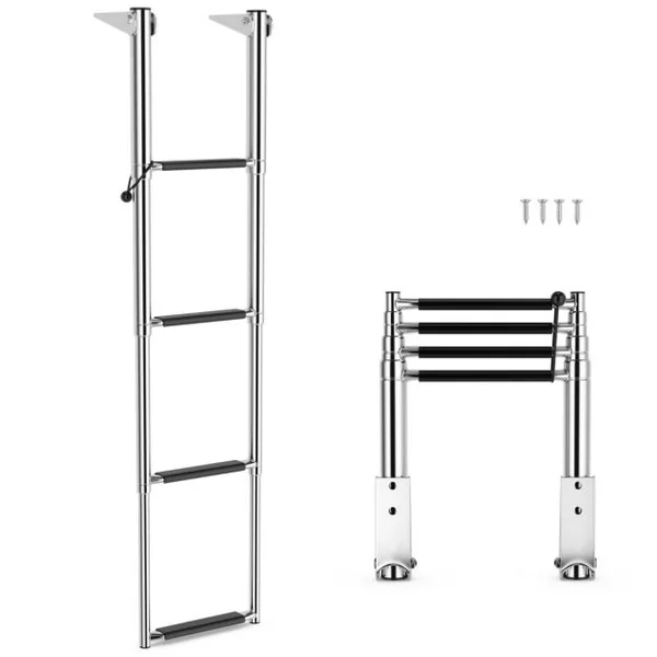 Échelle de Piscine Pliable Télescopique Acier Inoxydable 4 Marches Charge 227KG Patins Antidérapants Ponton Quai Yacht