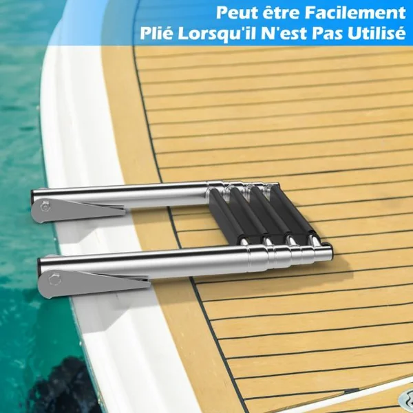 Échelle de Piscine Pliable Télescopique Acier Inoxydable 4 Marches Charge 227KG Patins Antidérapants Ponton Quai Yacht