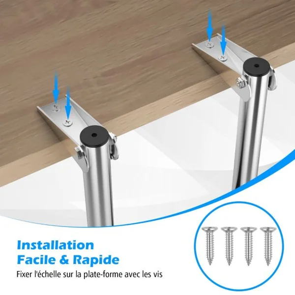Échelle de Piscine Pliable Télescopique Acier Inoxydable 4 Marches Charge 227KG Patins Antidérapants Ponton Quai Yacht