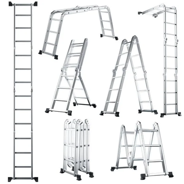 Échelle Pliable en Aluminium 7 en 1 Échelle Télescopique 370,5 cm Marches et Repose-pieds Antidérapants Charge Max 150KG