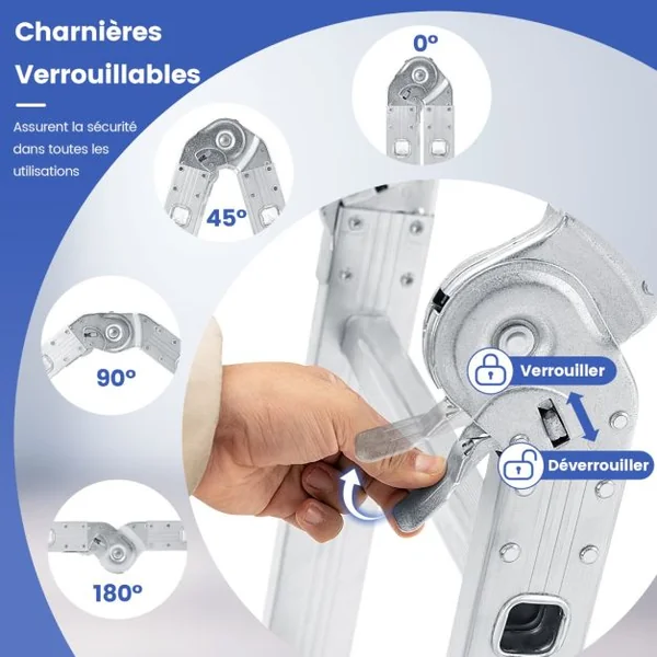 Échelle Pliable en Aluminium 7 en 1 Échelle Télescopique 370,5 cm Marches et Repose-pieds Antidérapants Charge Max 150KG