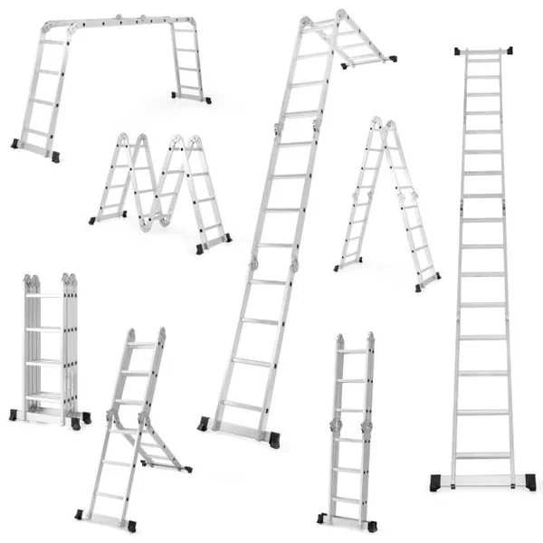 Échelle Pliable Multifonctions de 4,6M Échelle avec Cadre en Aluminium Charnière de Verrouillage Sécurisée Repose-pieds Antidérapants Charge 150KG