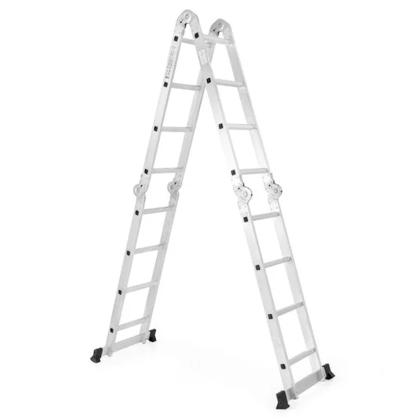 Échelle Pliable Multifonctions de 4,6M Échelle avec Cadre en Aluminium Charnière de Verrouillage Sécurisée Repose-pieds Antidérapants Charge 150KG