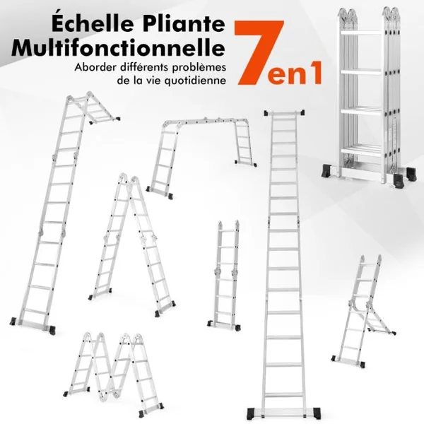 Échelle Pliable Multifonctions de 4,6M Échelle avec Cadre en Aluminium Charnière de Verrouillage Sécurisée Repose-pieds Antidérapants Charge 150KG