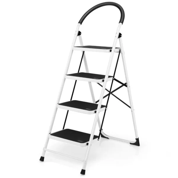 Échelle à 4 marches escabeau pliant avec poignée pratique pédale antidérapante et barre transversale renforcée échelle en acier portable avec capacité de poids de 150 kg