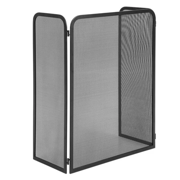 Écran de Cheminée à 3 Panneaux Pare-étincelles en Maille de Fer Forgé pliable Charnières Flexibles Paravent de Cheminée avec Cadre en Métal Pare-feu