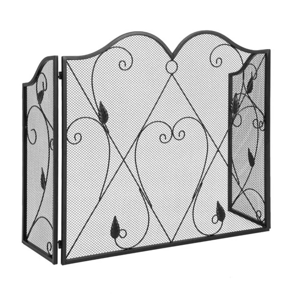 Écran de Cheminée à 3 Panneaux Pare-étincelles en Maille de Fer Forgé Pliable Charnières Flexibles Pare-feu de Cheminée Grille en Métal