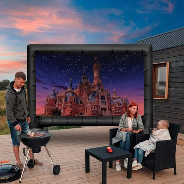 Écran de Projection Gonflable de 16:9 avec Souffleur d'Air Écran de Cinéma avec Sac de Transport Piquets de Sol Projection Double Face 257 x 144 cm
