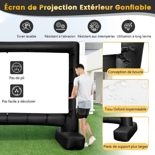 Écran de Projection Gonflable de 16:9 avec Souffleur d'Air Écran de Cinéma avec Sac de Transport Piquets de Sol Projection Double Face 257 x 144 cm