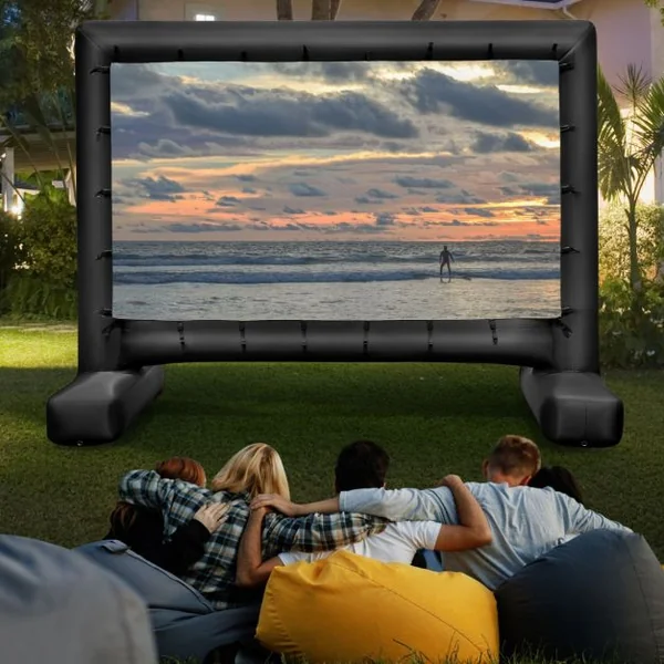 Écran de Projection Gonflable de 16:9 avec Souffleur d'Air Écran de Cinéma avec Sac de Transport Piquets de Sol Projection Double Face 316 x 179 cm