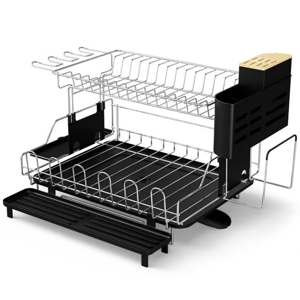 Égouttoir à Vaisselle avec Bac d'Égouttage Porte-Vaisselle Antirouille avec Porte-ustensiles Support de Planche à Découper 58*42*37cm