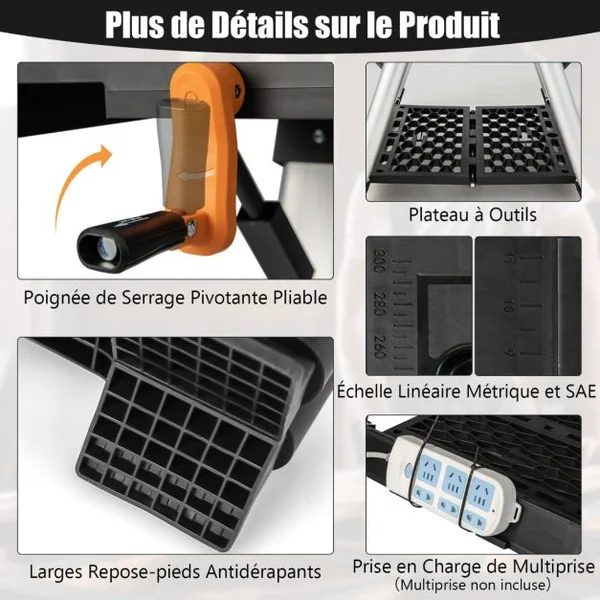 Établi Pliable avec Plate-Forme 2 en 1 et 2 Hauteurs Réglables Support de Scie Garage Cadre en Alu avec Système de Serrage et Pinces Charge 200KG