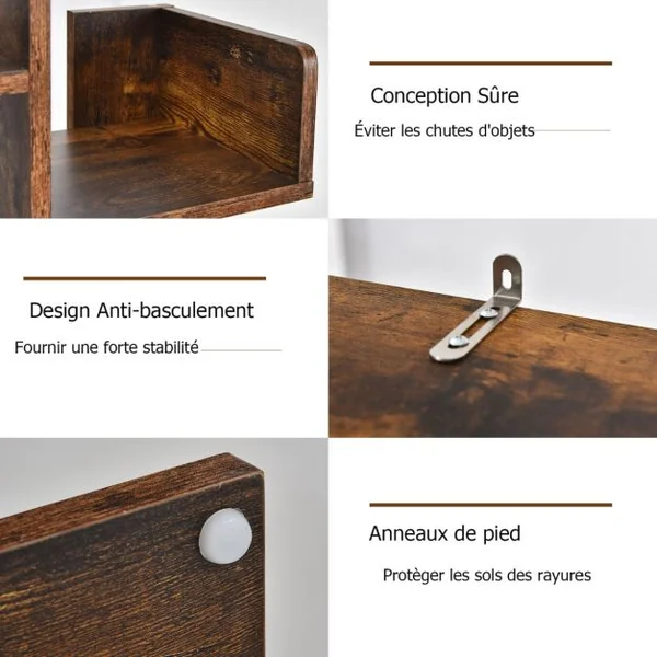Étagère Bibliothèque à 13 Compartiments avec Patins Antidérapants Style Industrielle Capacité de Charge Totale 90 kg 86 x 24,5 x 141 cm Brun Rustique