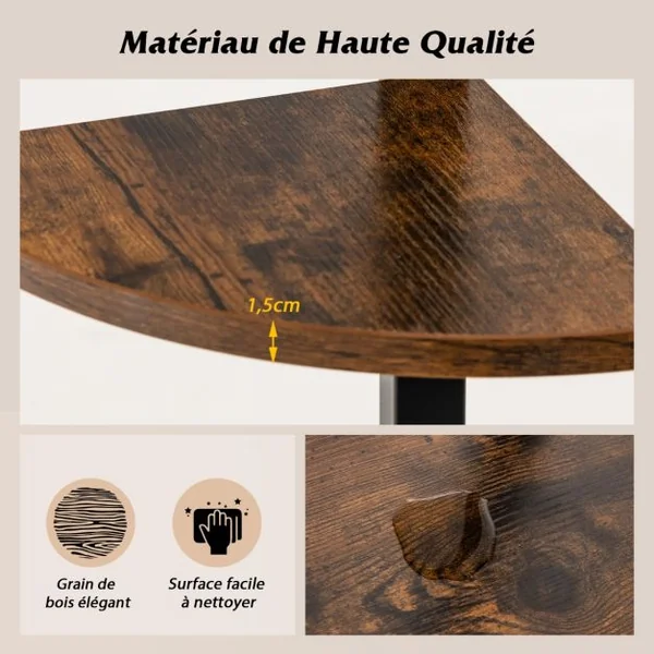 Étagère d'Angle 4 Niveaux Pieds Réglables Dispositif Anti-basculement Bibliothèque Industrielle 126CM Marron Rustique