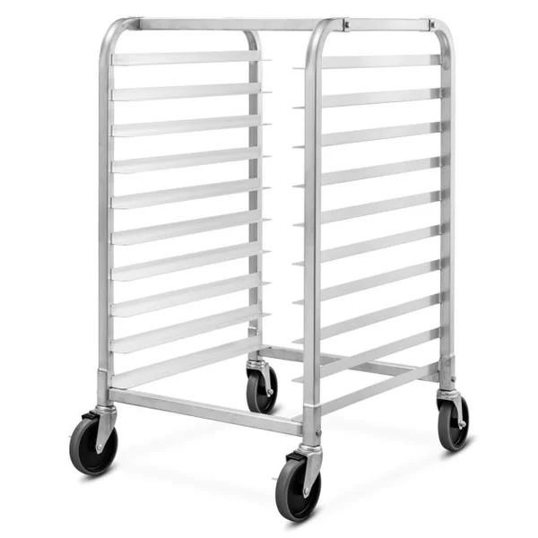 Étagère de Boulangerie en Aluminium à 10 Niveaux Étagère à Pain par Plaque Chariot de Refroidissement de Boulangerie avec Roulettes Verrouillables Argent