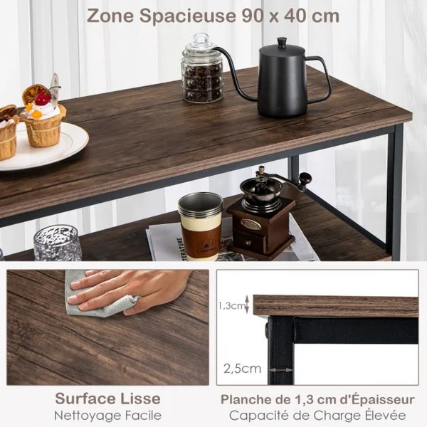 Étagère de Cuisine Industrielle avec 2 Paniers en Fil Métallique pour Pots à Épices Marron Rustique