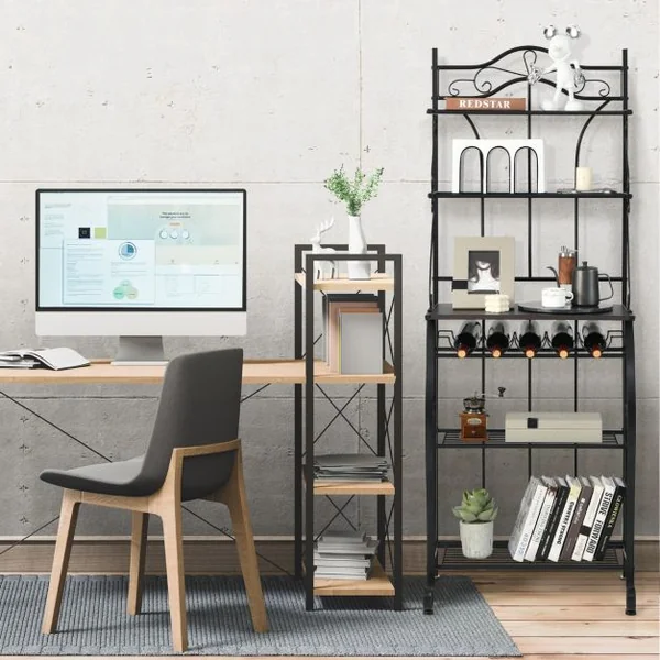 Étagère de Cuisine pour Four à Micro-ondes 63,5x41x173CM Meuble de Rangement 5 Niveaux avec Porte-bouteilles Large Comptoir