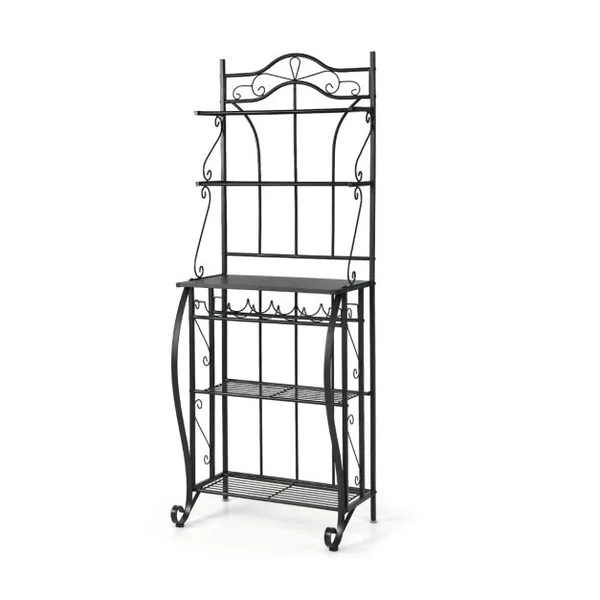 Étagère de Cuisine pour Four à Micro-ondes 63,5x41x173CM Meuble de Rangement 5 Niveaux avec Porte-bouteilles Large Comptoir