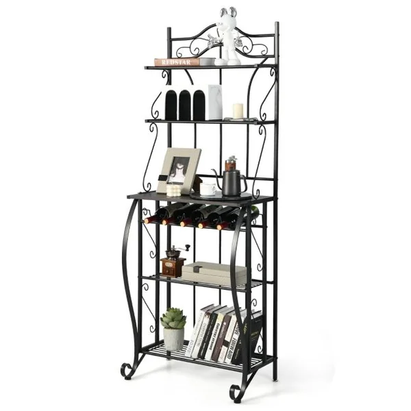 Étagère de Cuisine pour Four à Micro-ondes 63,5x41x173CM Meuble de Rangement 5 Niveaux avec Porte-bouteilles Large Comptoir