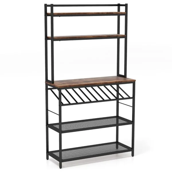 Étagère de Cuisine pour Four à Micro-Ondes avec Casier à Vin pour 10 Bouteilles Desserte de Cuisine avec Pieds Réglables Marron Rustique