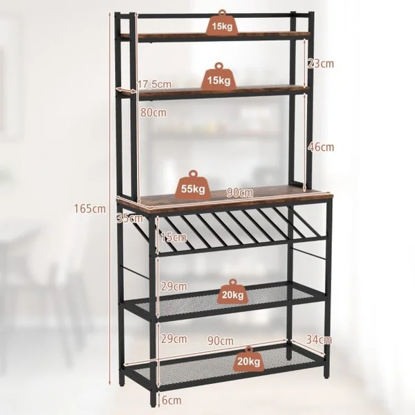 Étagère de Cuisine pour Four à Micro-Ondes avec Casier à Vin pour 10 Bouteilles Desserte de Cuisine avec Pieds Réglables Marron Rustique