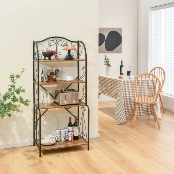 Étagère de cuisine à 4 niveaux en métal Style industriel Charge 20KG, 66,5 x 42 x 152,5 cm Marron