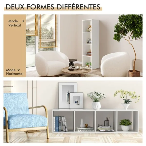 Étagère de Rangement 4 Niveaux avec Dispositif Anti-basculement pour Salon Chambre à Coucher Bureau