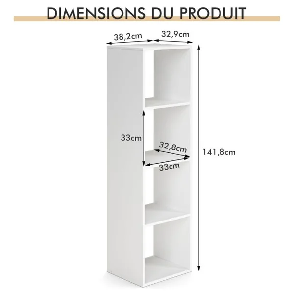 Étagère de Rangement 4 Niveaux avec Dispositif Anti-basculement pour Salon Chambre à Coucher Bureau