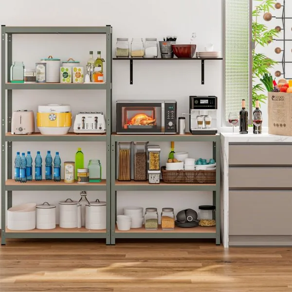 Étagère de Rangement 90x40x180CM avec 5 Tablettes Chaque Charge 175KG en Métal et Bois Gris