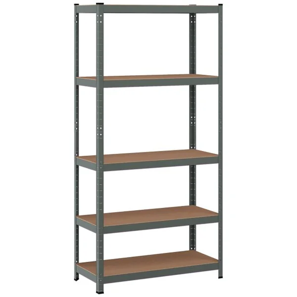 Étagère de Rangement 90x40x180CM avec 5 Tablettes Chaque Charge 175KG en Métal et Bois Gris